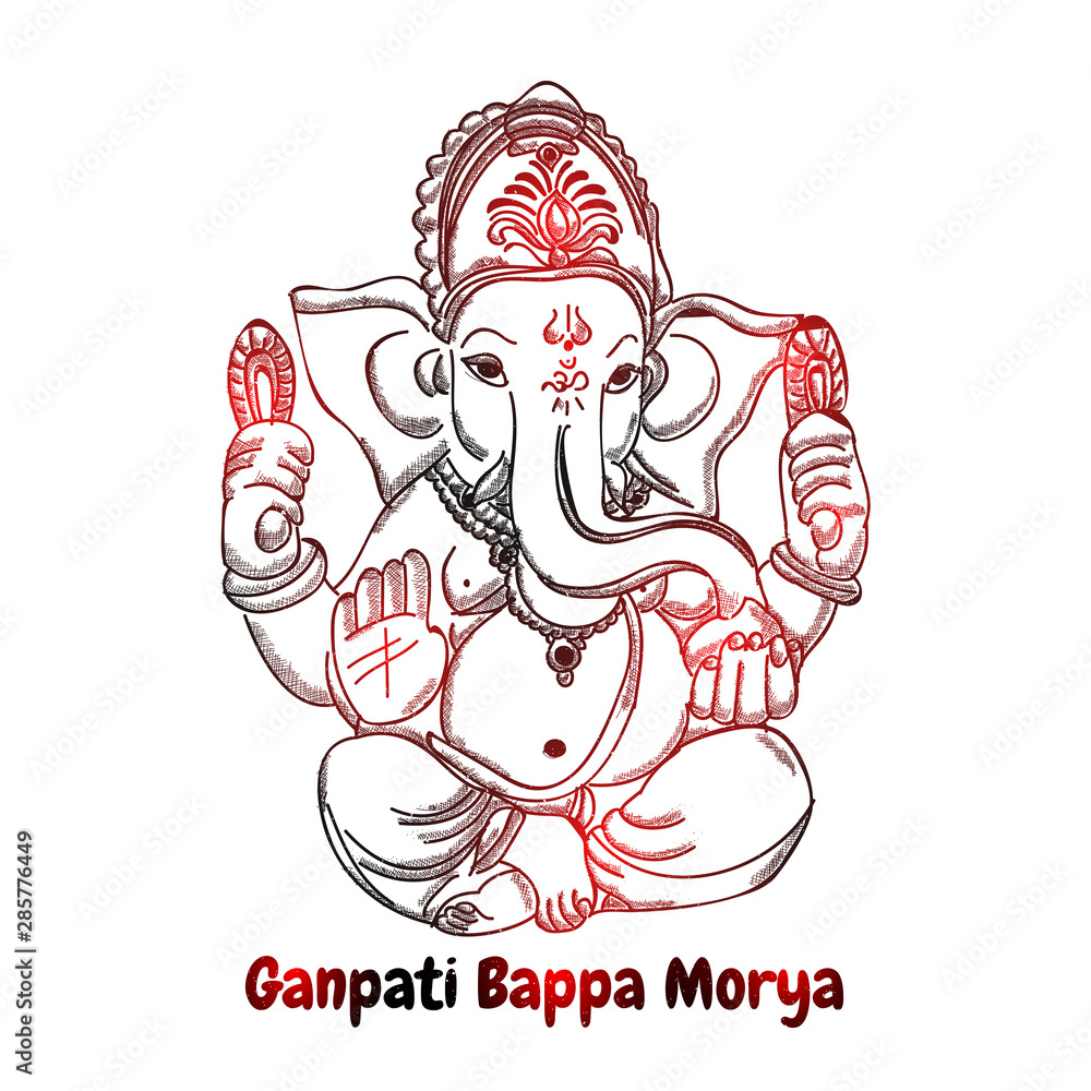Sketched illustration of Lord Ganesha with hindi text (Oh Ganpati My Lord). Sketched illustration of Lord Ganesha with hindi text (Oh Ganpati My Lord).