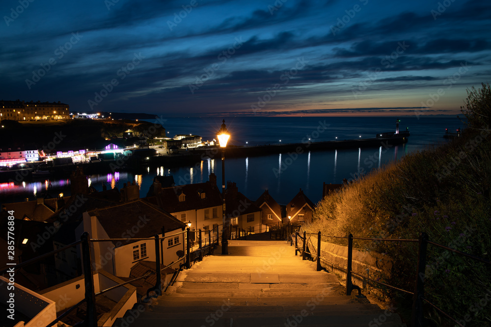 Abbey steps... looking out over Whitby bay on a Summers night. Abbey steps... looking out over Whitby bay on a Summers night.