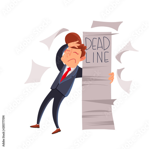 Businessman overwhelmed with paperwork. Lots of urgent work. Deadline.