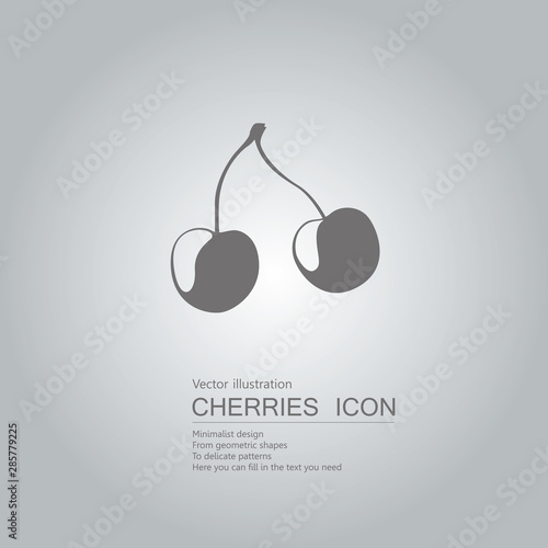 Vector drawn cherry. The background is a gradient of gray.