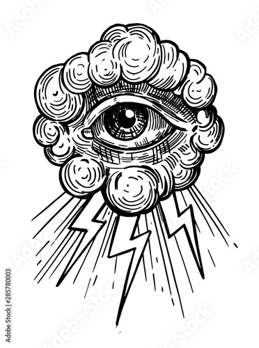 Sketch of providence eye. Hand drawn vector outline with transparent background