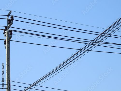 street electric pole with blue sky background