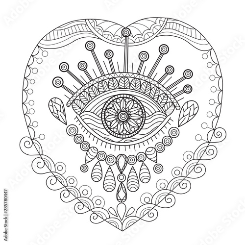 Hand drawn sketch illustration of Turkish evil eye for adult coloring book.