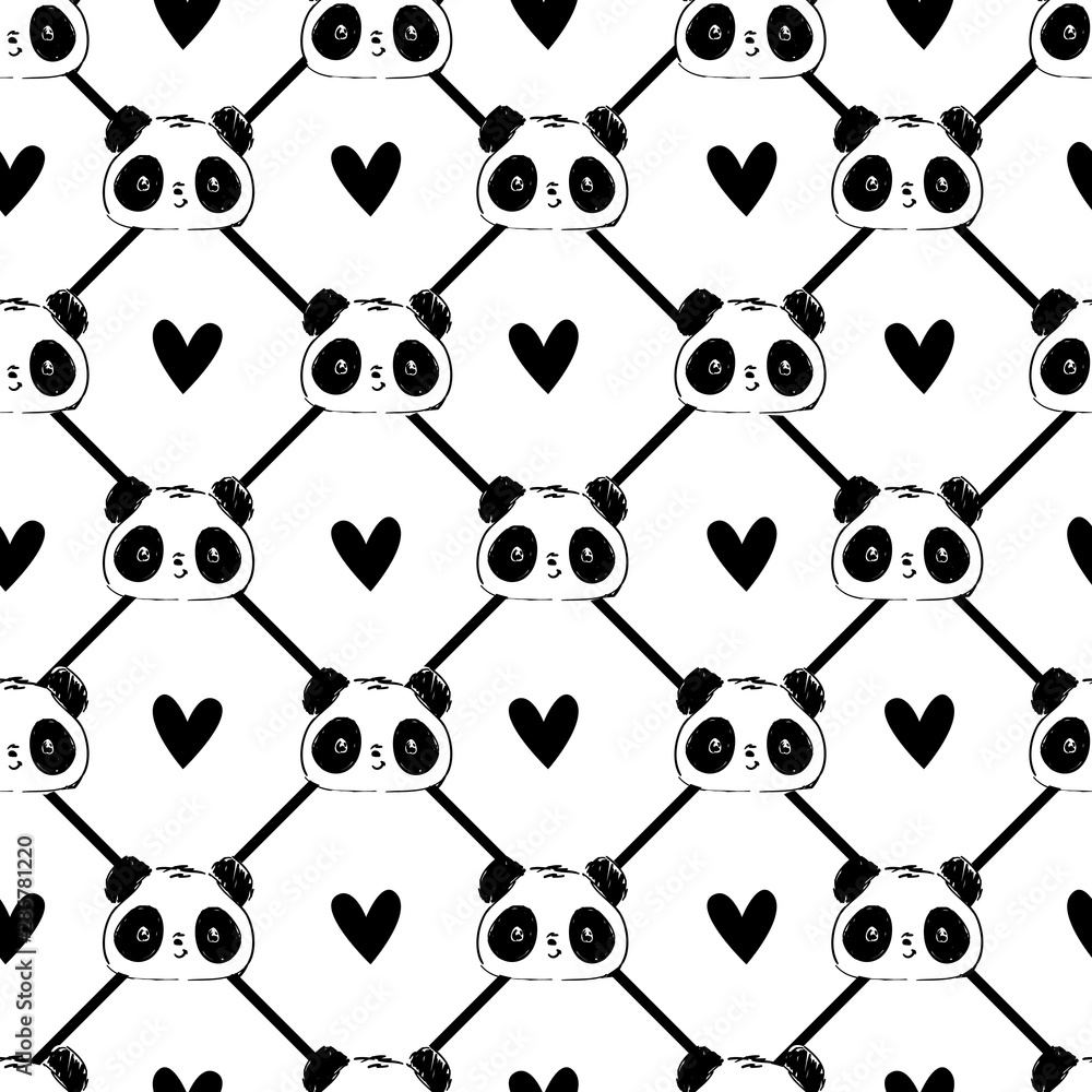 Panda bear pattern seamless, sketch. Design for textiles Panda bear pattern seamless, sketch. Design for textiles