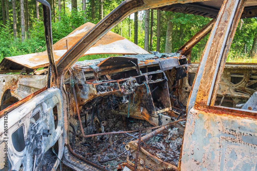 Interior of a burned out car Interior of a burned out car