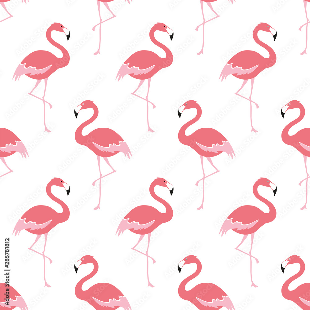 Fototapeta premium Flamingo seamless pattern for fabric and decor. Exotic birds sketch vector illustration