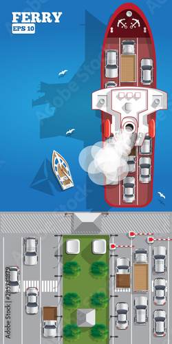 Ferry. View from above. Vector illustration.