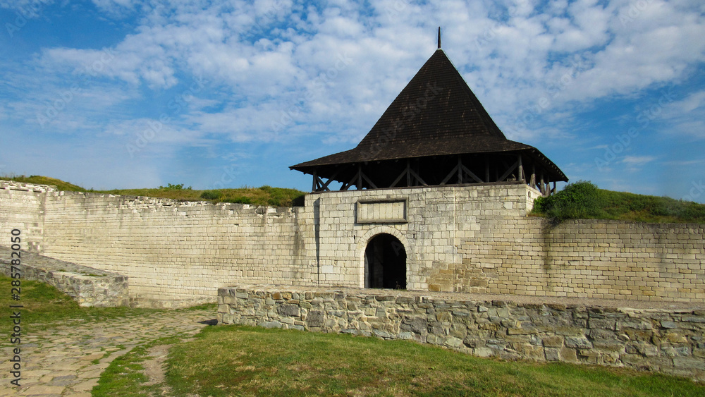 the first gate of the Khotyn fortress (fortification complex located on the right bank of the Dniester River in Khotyn, Chernivtsi Oblast (province) of western Ukraine). 06.08.2019 the first gate of the Khotyn fortress (fortification complex located on the right bank of the Dniester River in Khotyn, Chernivtsi Oblast (province) of western Ukraine). 06.08.2019