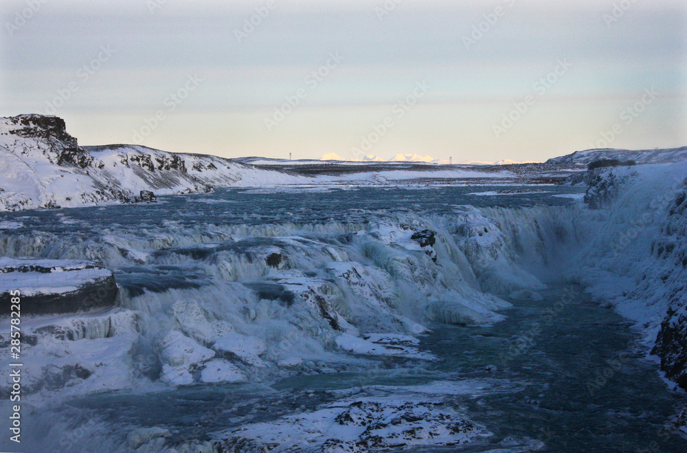 Waterfall Gullfoss, Golden Circle, Iceland in Wintertime