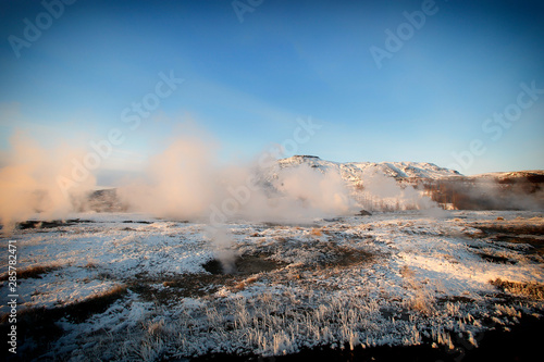 At the Geyser Strokkur in Haukadalur, Golden Circle, Iceland, Europe