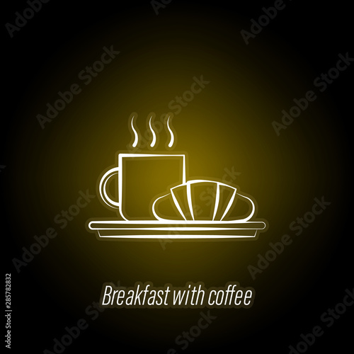breakfast with coffee hand draw neon icon. Element of coffee illustration icon. Signs and symbols can be used for web  logo  mobile app  UI  UX