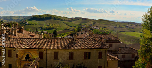 Panoramic view of some vineyards in the hills of Barbaresco, Italy photo