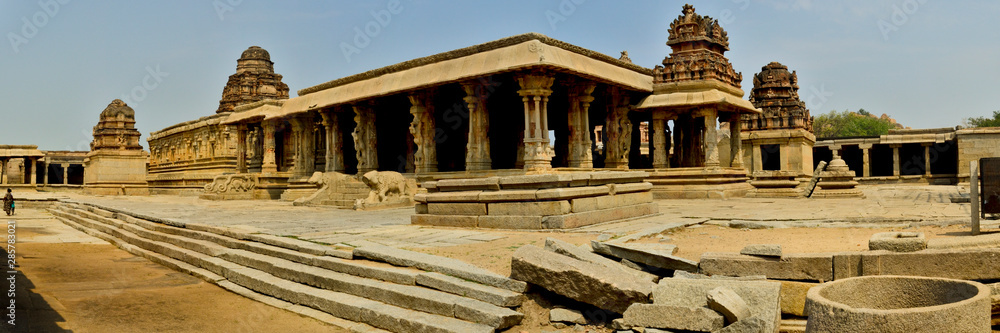 Panoramic view of a beautiful stone temple in Hampi, India