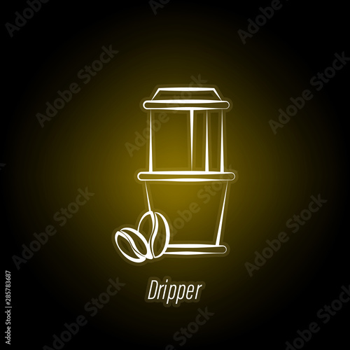 coffee dripper hand draw neon icon. Element of coffee illustration icon. Signs and symbols can be used for web, logo, mobile app, UI, UX