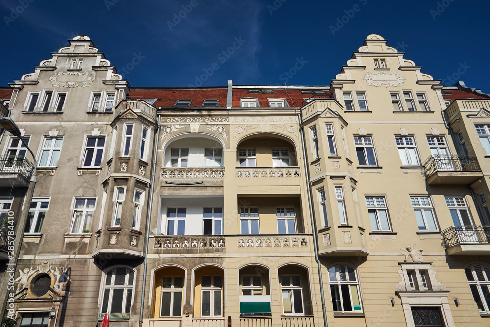 Art Nouveau facade of the buildings  in Poznan.