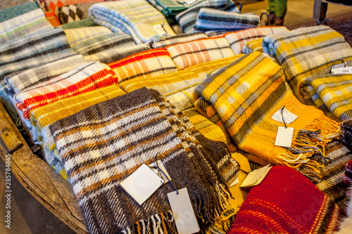 Plaid blanket in souvenir shop in Iceland photo