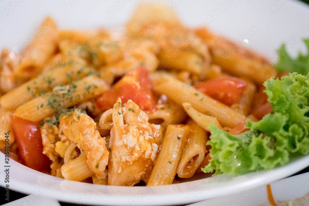 Stir-fried macaroni with ketchup or tomato sauce Stir-fried macaroni with ketchup or tomato sauce
