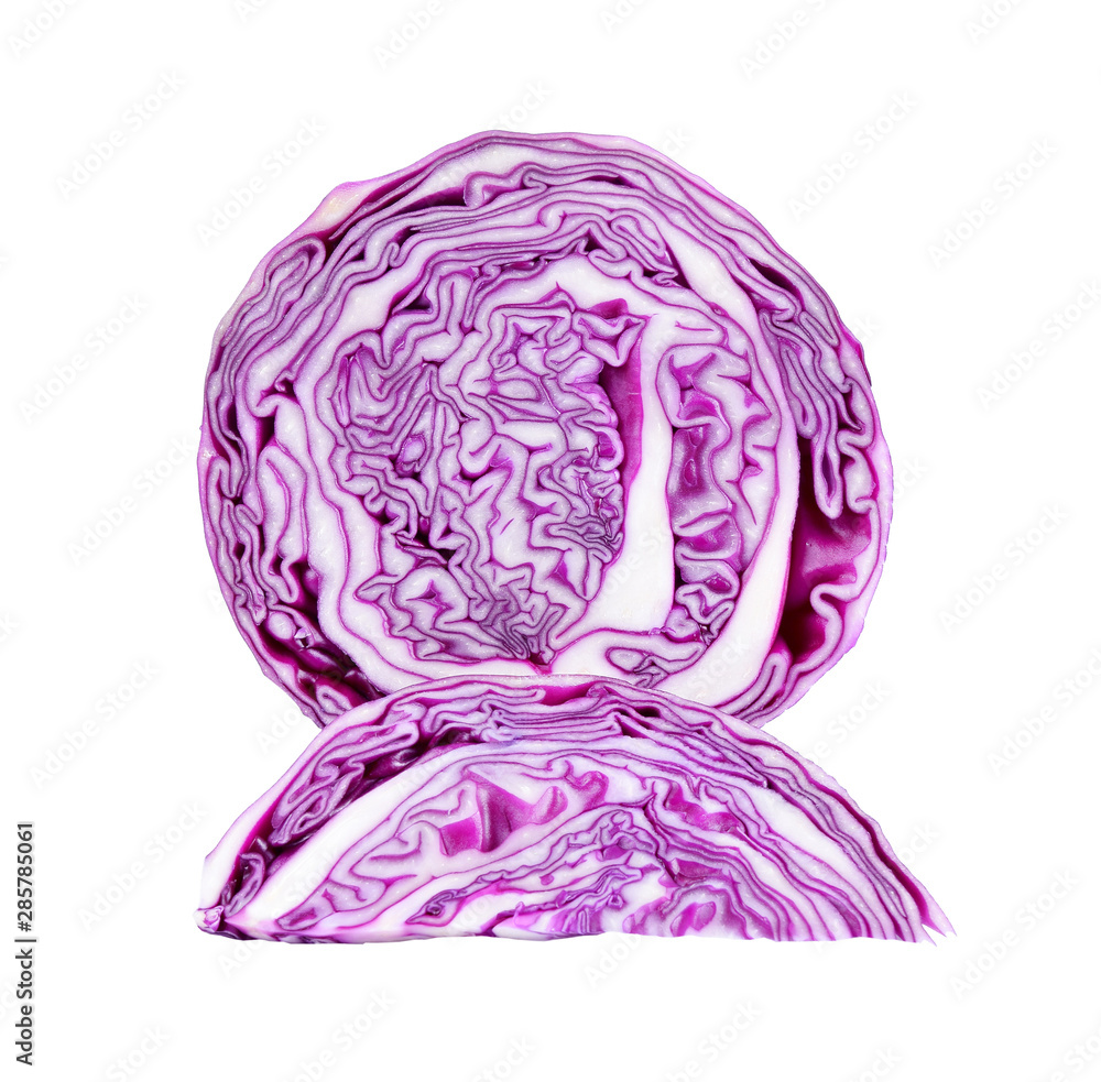 Purple cabbage slices on white background Purple cabbage slices on white background