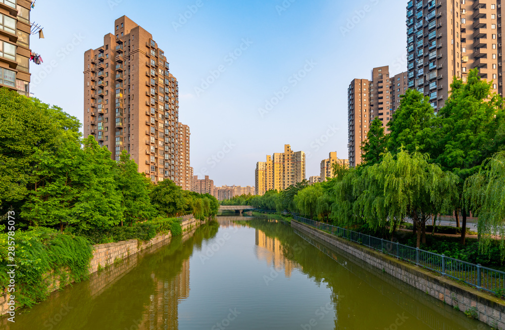 Real estate and residential buildings on the outskirts of Shanghai, China