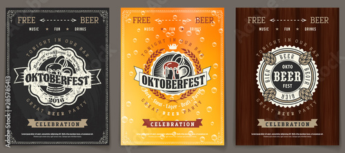 Vector Oktoberfest beer festival celebration template set of retro poster or invitation flyer on vintage background