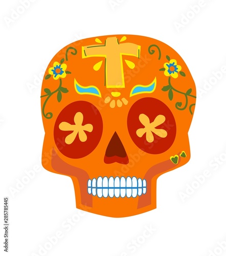Decorative Colorful Skulls set day of the dead vector illustration. Mexican Dia de los Muertos.