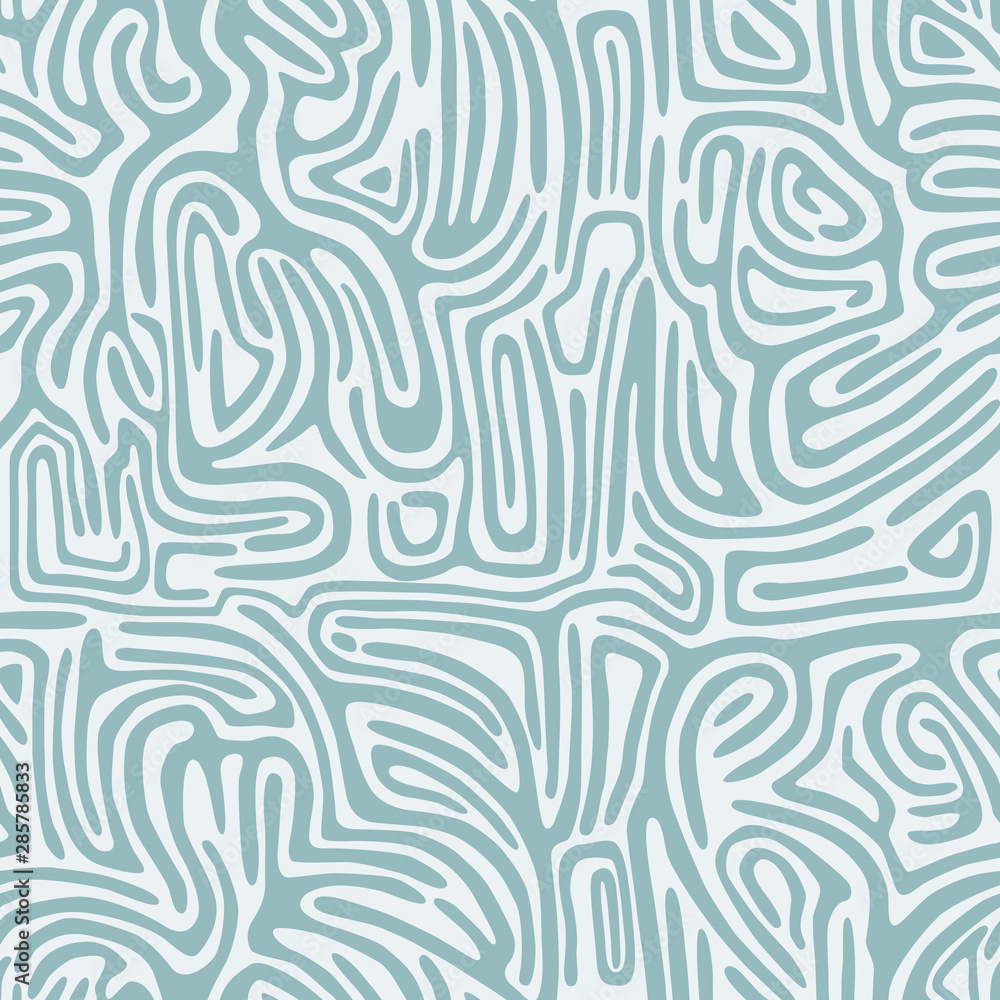 Labyrinthine seamless pattern with curve figures on backdrop. Bent shapes seamless abstract pattern. Abstract wallpaper. Convoluted figures pattern. Short thick curved stripes.