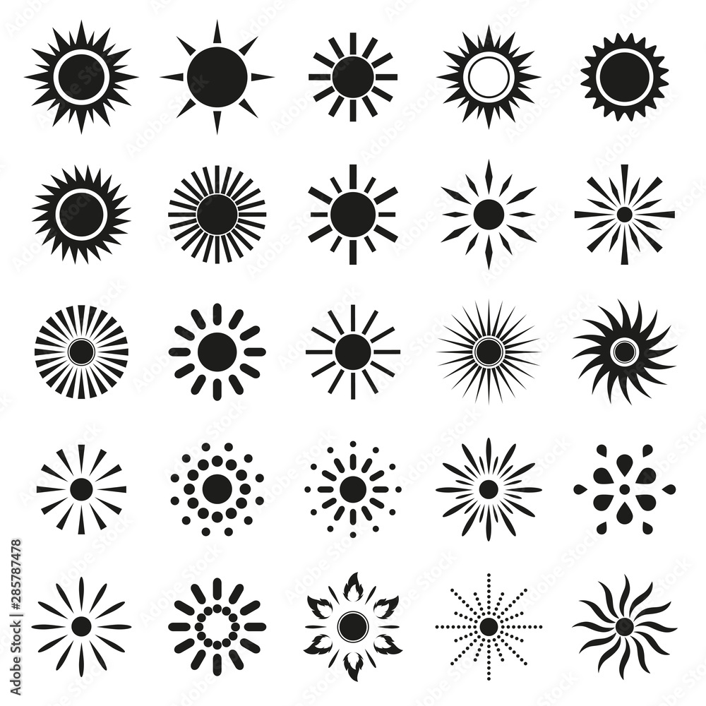 Set of sun icon on white background for graphic and web design on a white background. Set of sun icon on white background for graphic and web design on a white background.