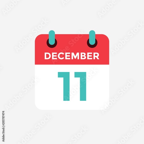 Flat icon calendar 11 December. Date, day and month. Vector illustration.