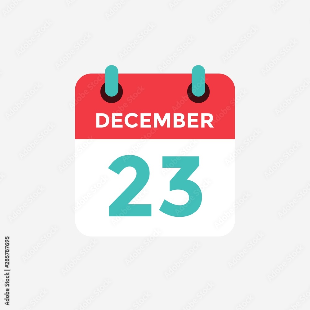 Flat icon calendar 23 December. Date, day and month. Vector illustration. Flat icon calendar 23 December. Date, day and month. Vector illustration.