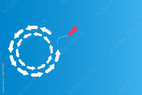 Have leadership or different concepts with directions Arrow Red and white paper and route lines on a blue background