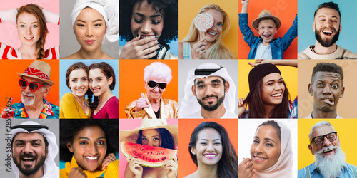 Colored collage with different people and ethnicities. Various people from the world on a unique composition