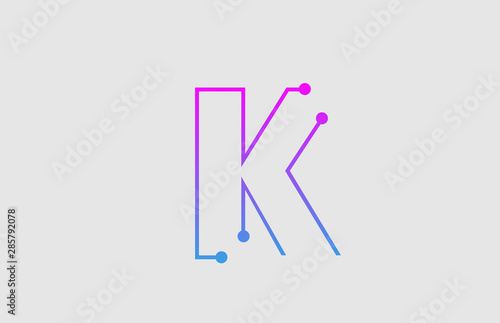 alphabet letter K logo design with colors pink and blue