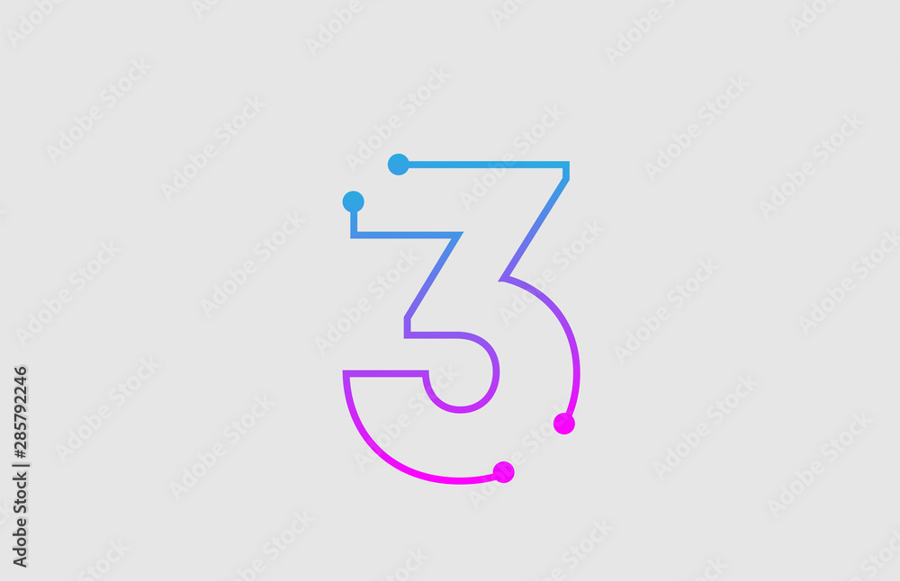 number 3 logo design with colors pink and blue number 3 logo design with colors pink and blue