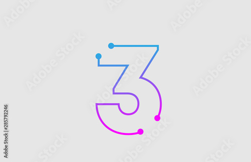 number 3 logo design with colors pink and blue