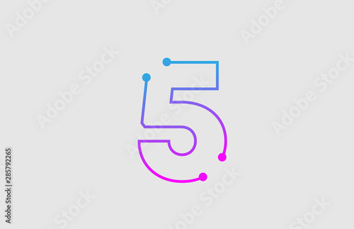 number 5 logo design with colors pink and blue