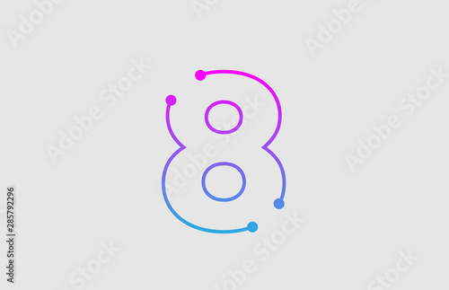 number 8 logo design with colors pink and blue