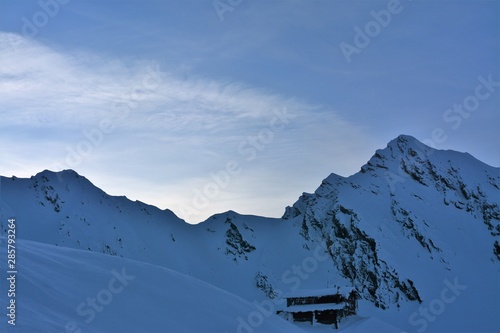 winter landscape in Fagaras mountains in the evening