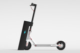 Electric scooter with electric charger. eco alternative transport concept. 3d rendering.