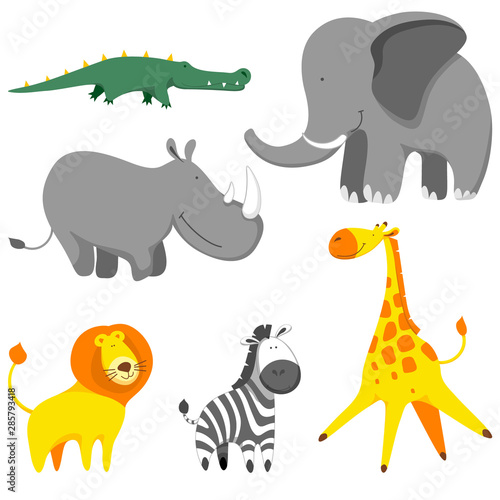 Cartoon cute and funny african animals set