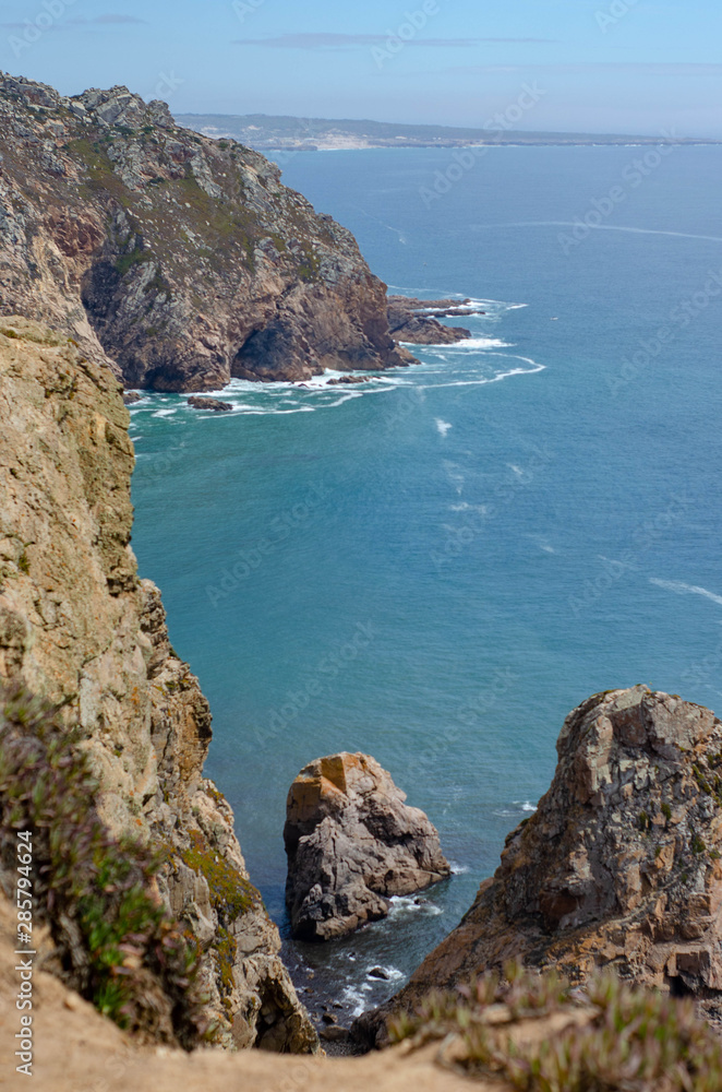 Most western point of Europe Cabo da Roca, Portugal. Atlantic ocean, rocks, view point