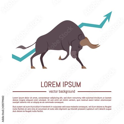 Bullish market. Bull and green arrow. The chart and the indicator show an uptrend. Stock market vector illustration.