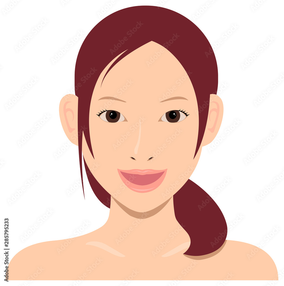 Young asian woman face vector illustration / smile , lough , happy