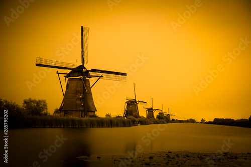 Windmills in Kinderdijk (Holland).