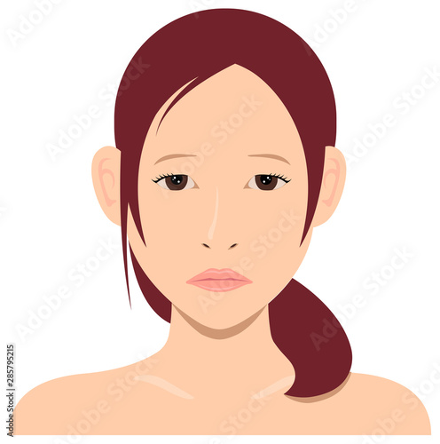 Young asian woman face vector illustration / sad face