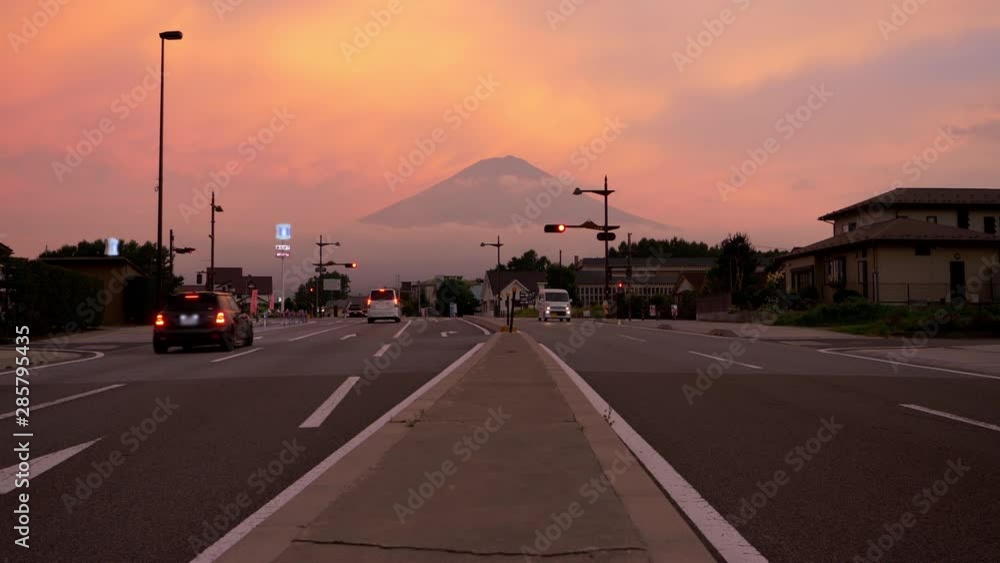 Mt. Fuji over a Crossroad at Sunset Mt. Fuji over a Crossroad at Sunset