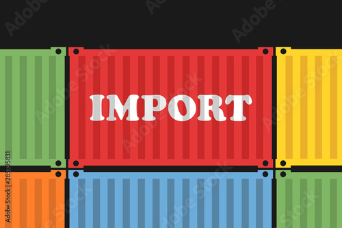 Import - shipping container with goods and commodity is coming from foreign market for international trade. Vector illustration