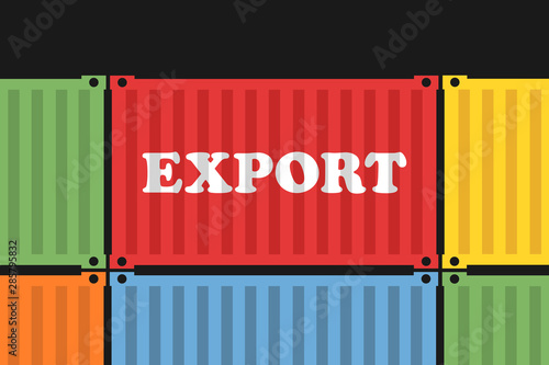 Export - shipping container with goods and commodity is goint to foreign market for international trade. Vector illustration