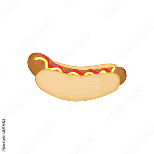 Delicious hot dog with ketchup and mustard