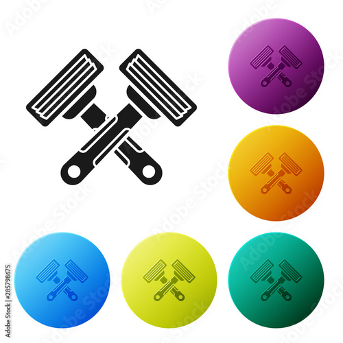 Black Crossed shaving razor icon isolated on white background. Set icons colorful circle buttons. Vector Illustration