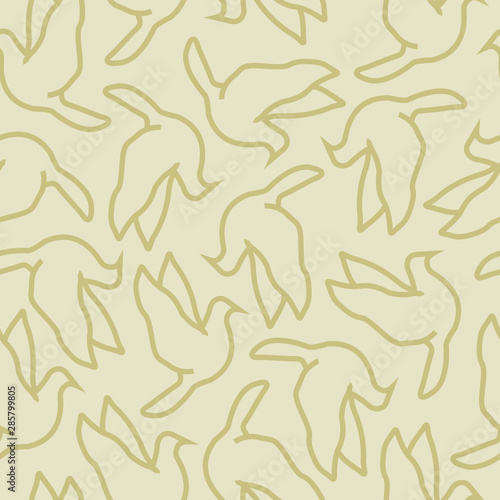 Vector Gold Yellow Doves Birds Seamless Repeat Pattern Background